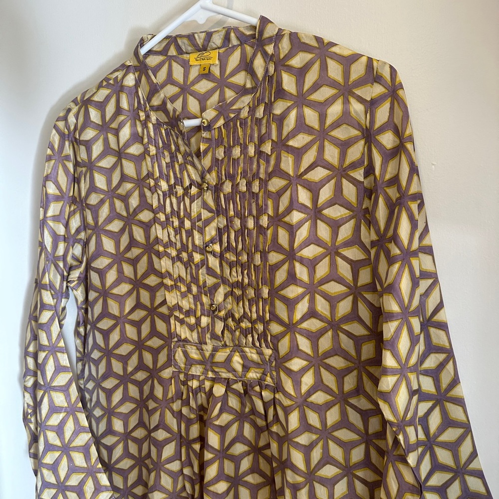 Roller Rabbit Geometric Patterned Dress in Purple and Gold - Picture 2 of 6